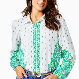 Lilly Pulitzer Vibrant Green and White Blouse
